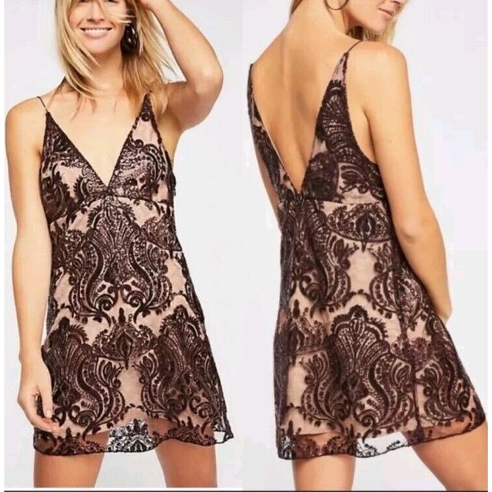Free People 10 Women Black Sequined Lace Party Formal Night Shimmers Mini Dress - Picture 8 of 16
